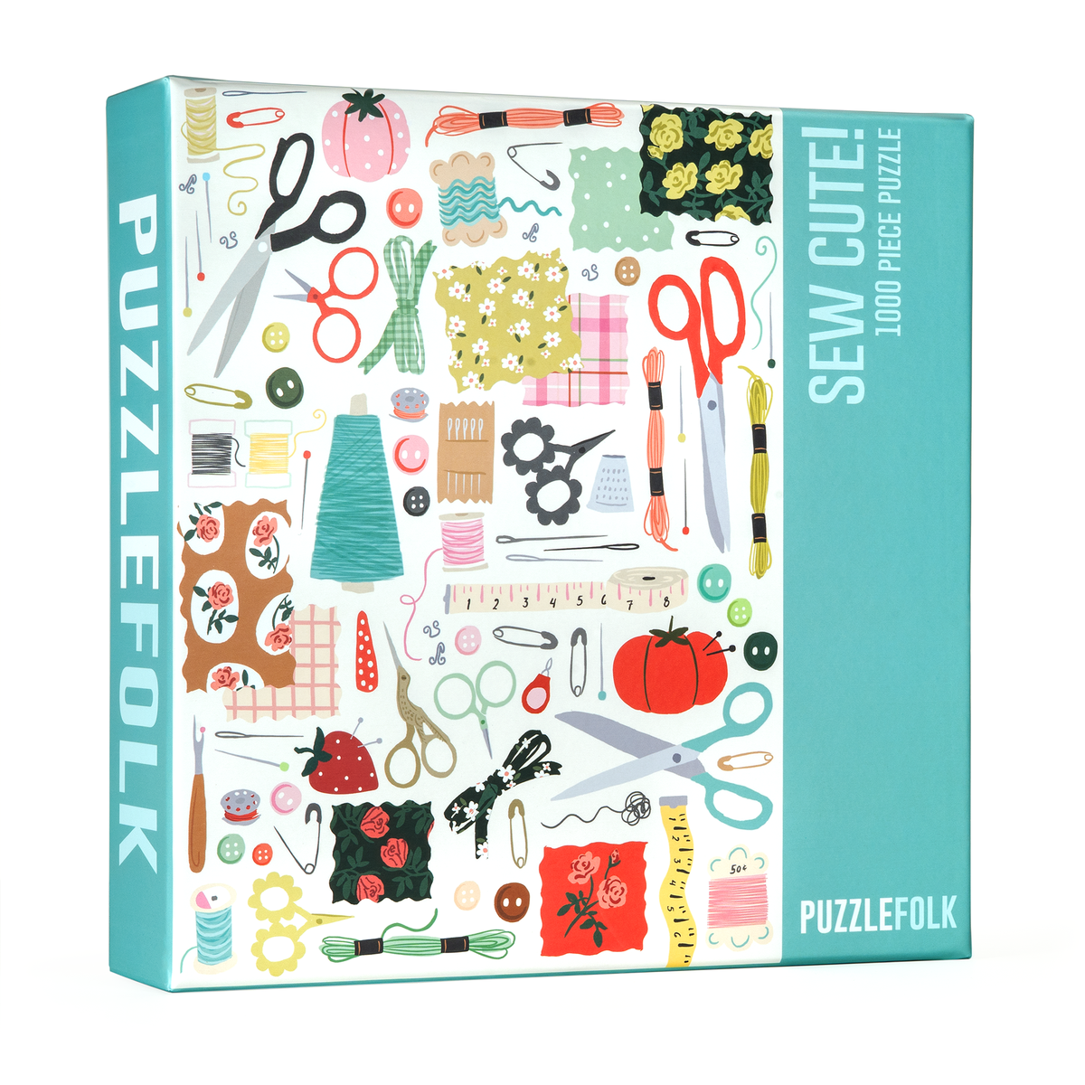 Sew Cute! 1000-piece puzzle box by Puzzlefolk, angled view