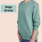 Sage Green color option: plain crewneck shown on a model, before embroidery