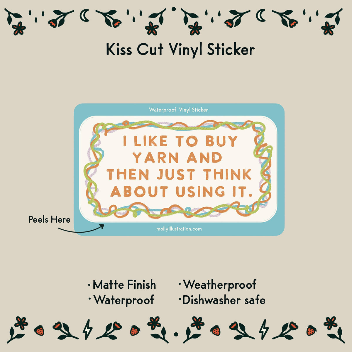 Kiss-cut "I like to buy yarn" vinyl sticker: matte, waterproof, weatherproof and dishwasher safe