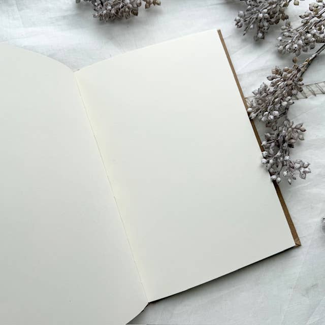 Blank cream pages inside the kraft junk journal