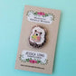 Hedgehog magnetic needle minder by Jessica Long Embroidery on its backing card