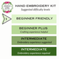 Jessica Long Embroidery difficulty chart with this kit marked level 1, beginner friendly