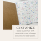 Kraft insert and a reversible floral cover; text reads Customize with a reversible cover, closures and tassels