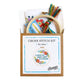 No Idea cross stitch kit box with the hoop, fabric, colorful floss and needle card peeking out