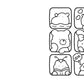 Sample Cozy Friends coloring page: nine cute animals in square frames