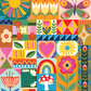 Close-up of the Choose Happy puzzle artwork showing the sun, butterfly, heart and mushroom tiles