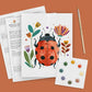 Ladybug watercolor kit: printed ladybug and flower outline, eight-color paint card, brush and practice sheets
