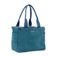 Aquamarine canvas craft bag with blue handles and slanted front tool pockets