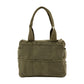Back of the olive green Soolla craft bag with open outer pockets