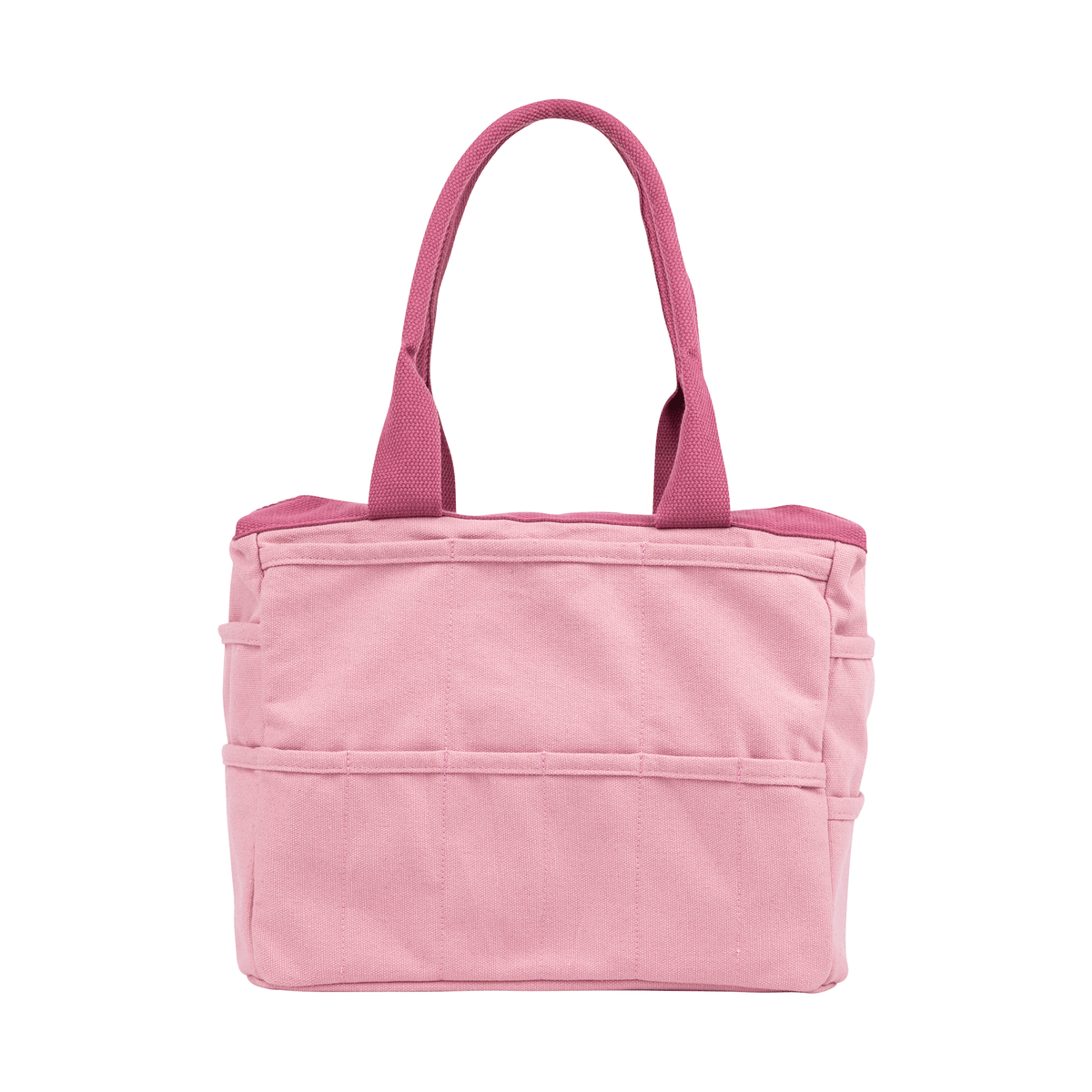 Back of the dusty pink Soolla craft bag with open outer pockets