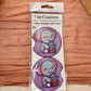 Pair of purple car coasters with a cartoon elephant sipping boba tea
