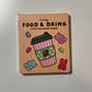 Food & Drink mini coloring book by Coco Wyo with a coffee cup and gummy bears on the cover