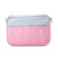 Back of the pink and light blue Soolla pouch with three open pockets