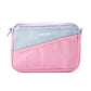 Front of the pink, light blue and lavender Soolla stationery pouch with slanted pen pockets