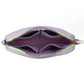 Inside the pink and blue Soolla pouch: lavender lining with divided pockets and a lime zipper