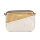 Front of the cream and mustard Soolla stationery pouch with slanted pen pockets
