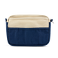 Back of the navy and cream Soolla pouch with three open pockets