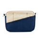 Front of the navy and cream Soolla stationery pouch with slanted pen pockets