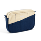 Angled view of the navy and cream Soolla stationery pouch