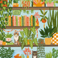 Close-up of the That Plant Life! artwork with plant books, a "Home is where the plants are" sign and cats