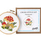 Mushroom cross stitch hoop beside The Stranded Stitch kit box
